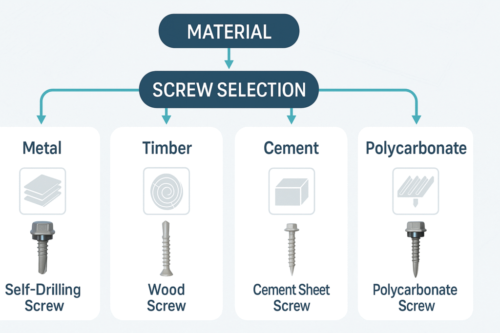 Infographic showing how to choose the right metal screw for roofing and construction applications