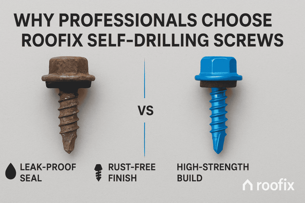 Comparison showing Roofix self-drilling screws vs ordinary screws