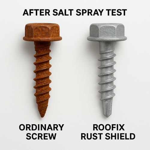 Corrosion test comparison between rusted screw and high-performance coated metal screw